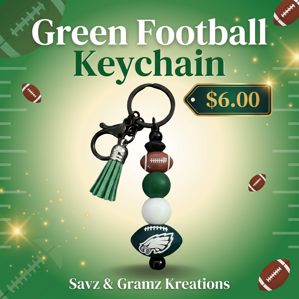 Green Football Theme Keychain