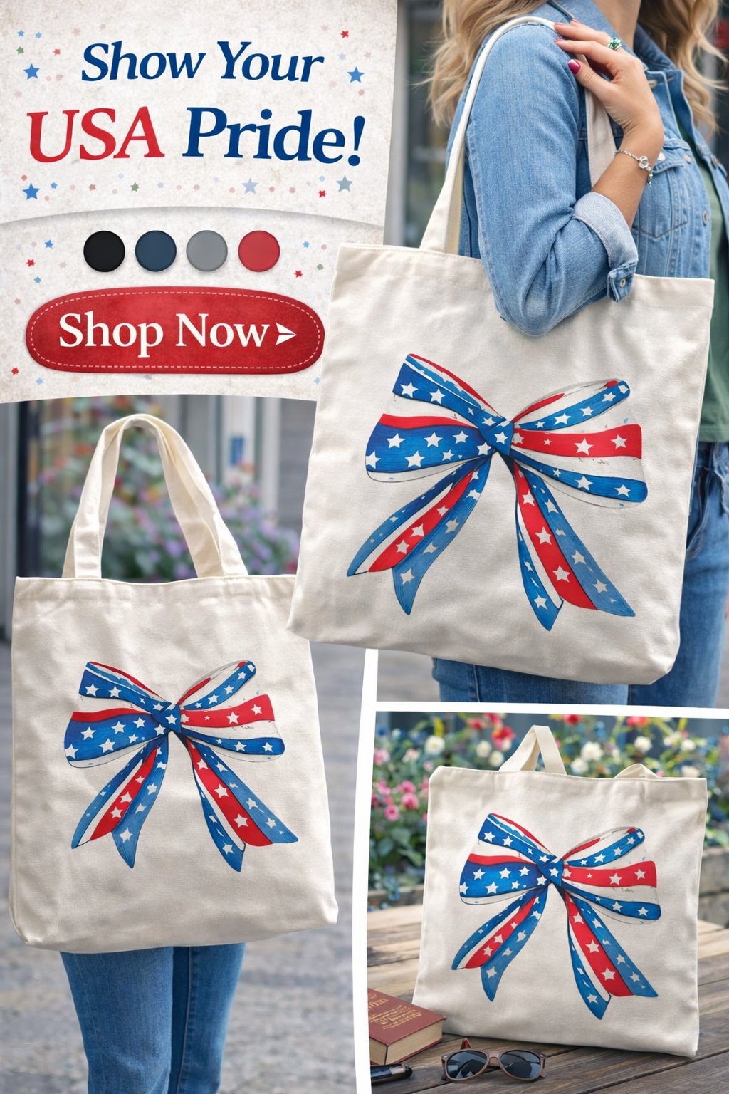 Bows and Patriotism Canvas Totes