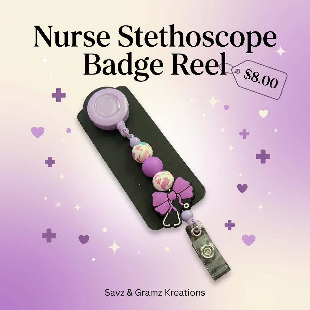 Cute Purple Stethoscope Bow Badge Reel