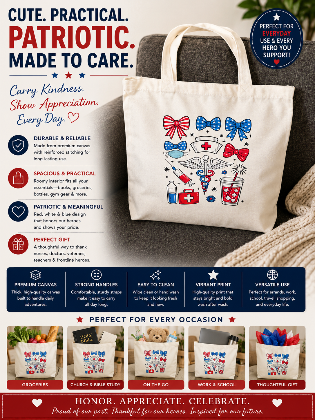 Patriotic Nurse Canvas Totebag
