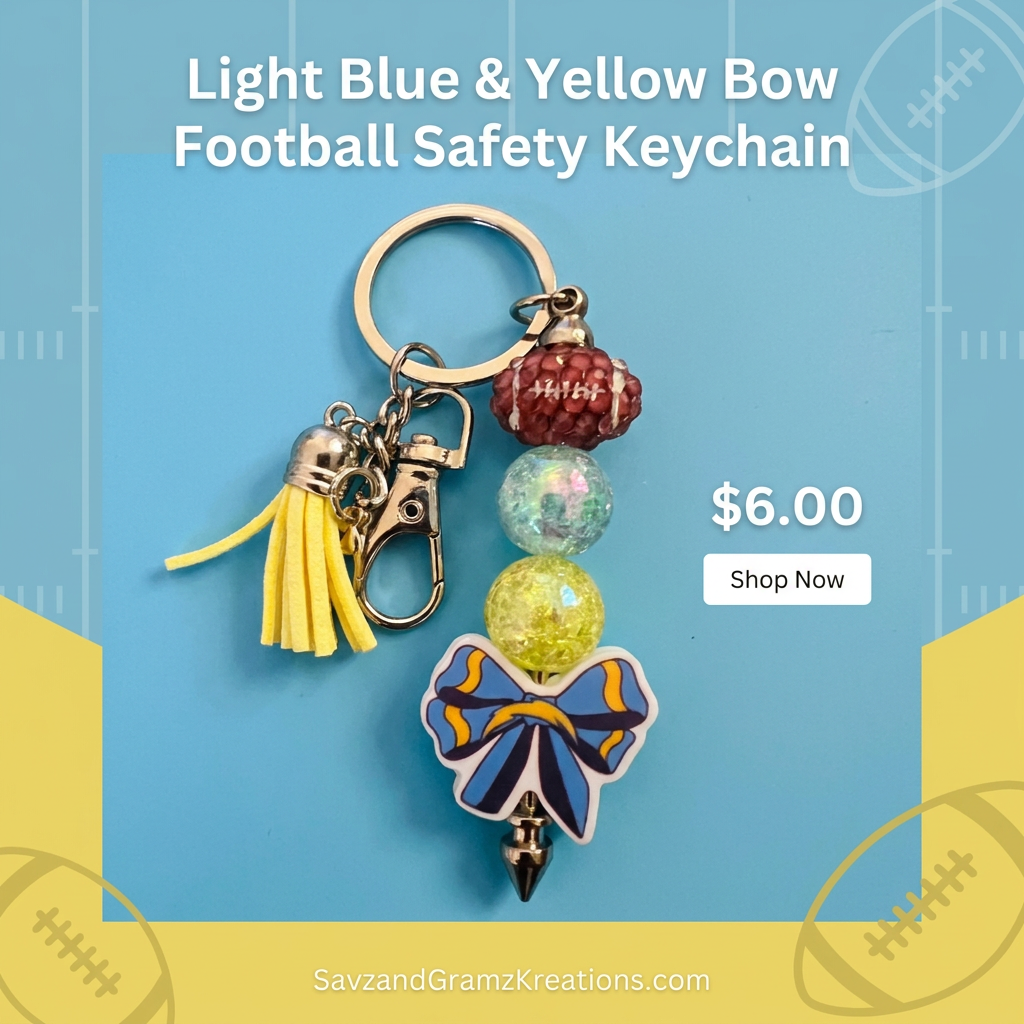 Light Blue and Yellow Football Theme Safety Keychain