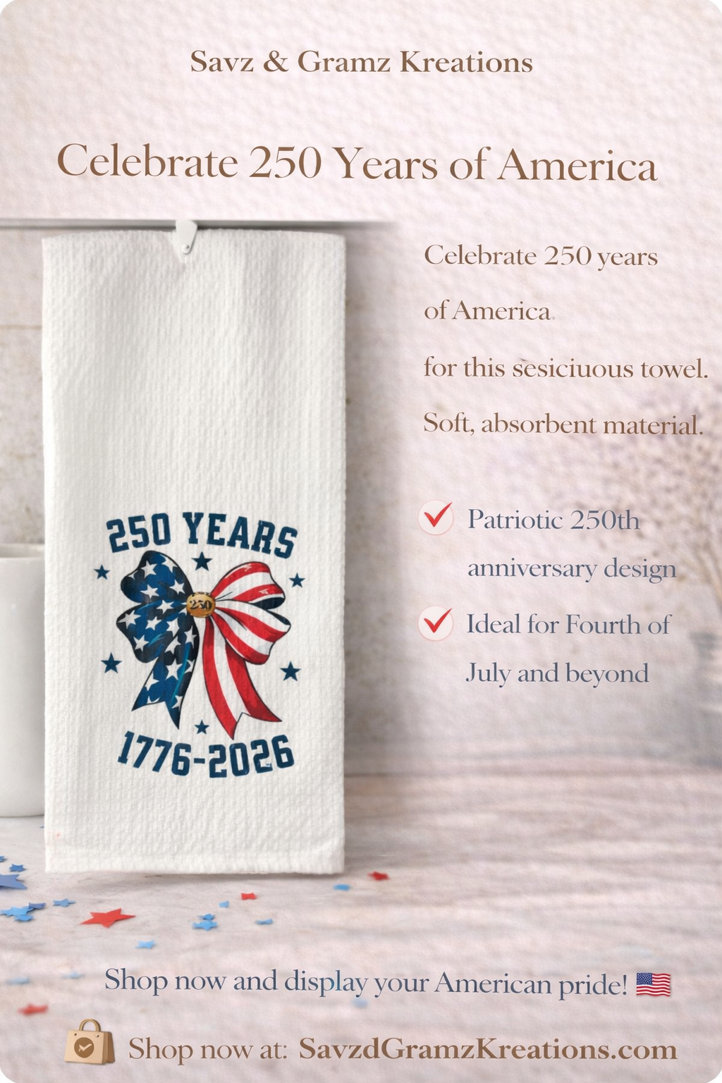 250 Years Bow Waffle Kitchen Towel