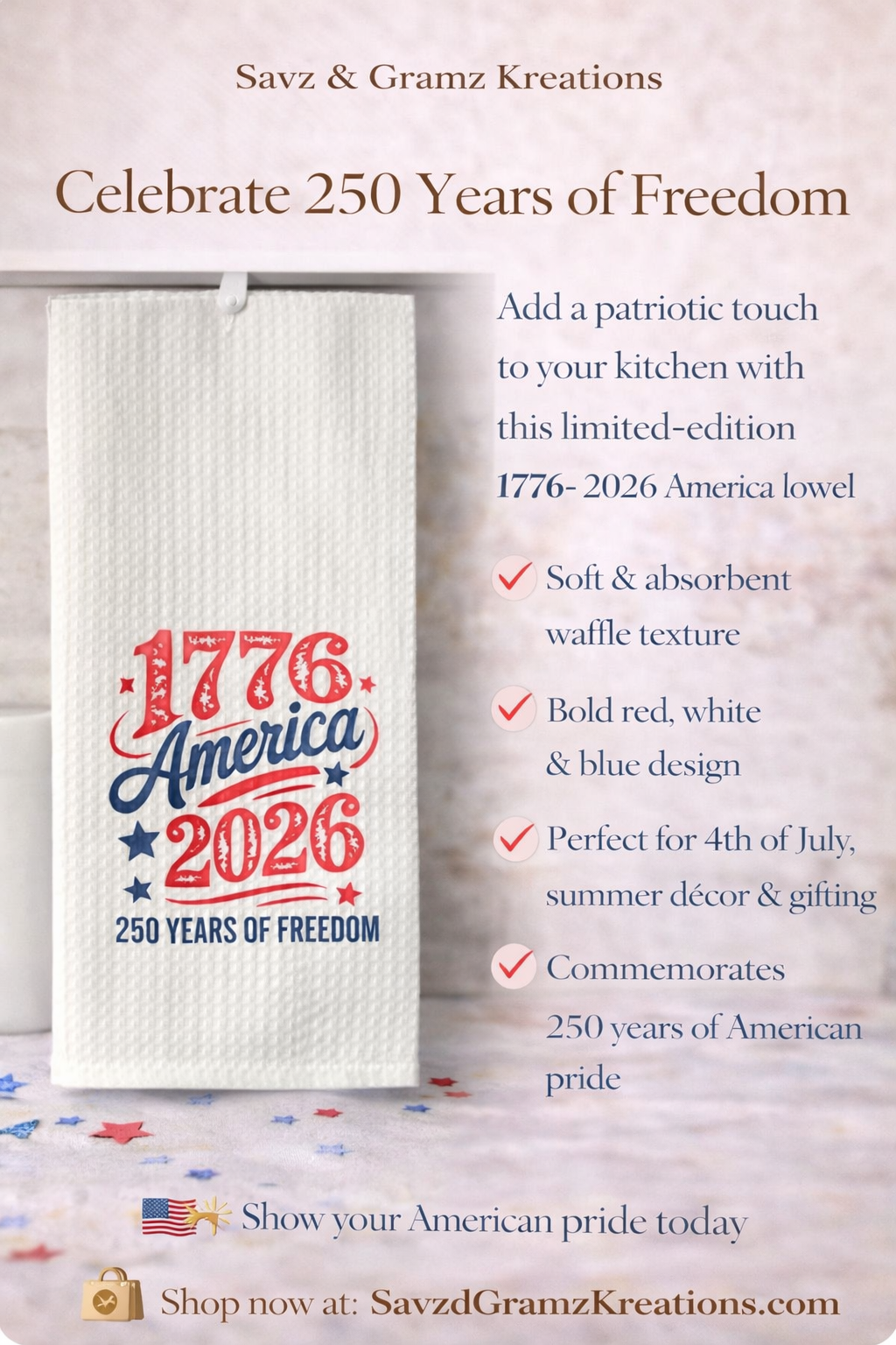 1776-2026 America’s Birthday Waffle Kitchen Towel