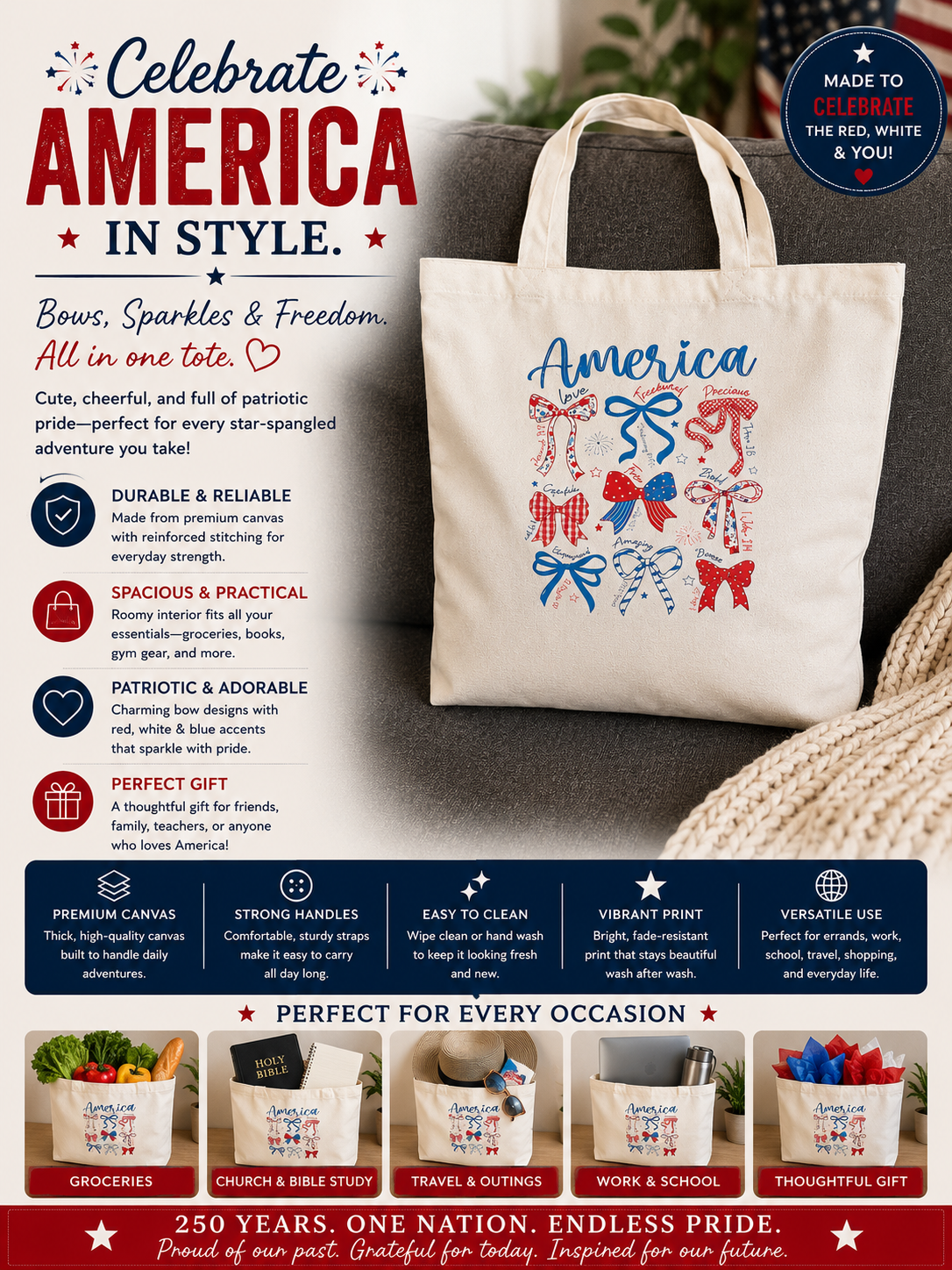 America Bows Canvas Totebag