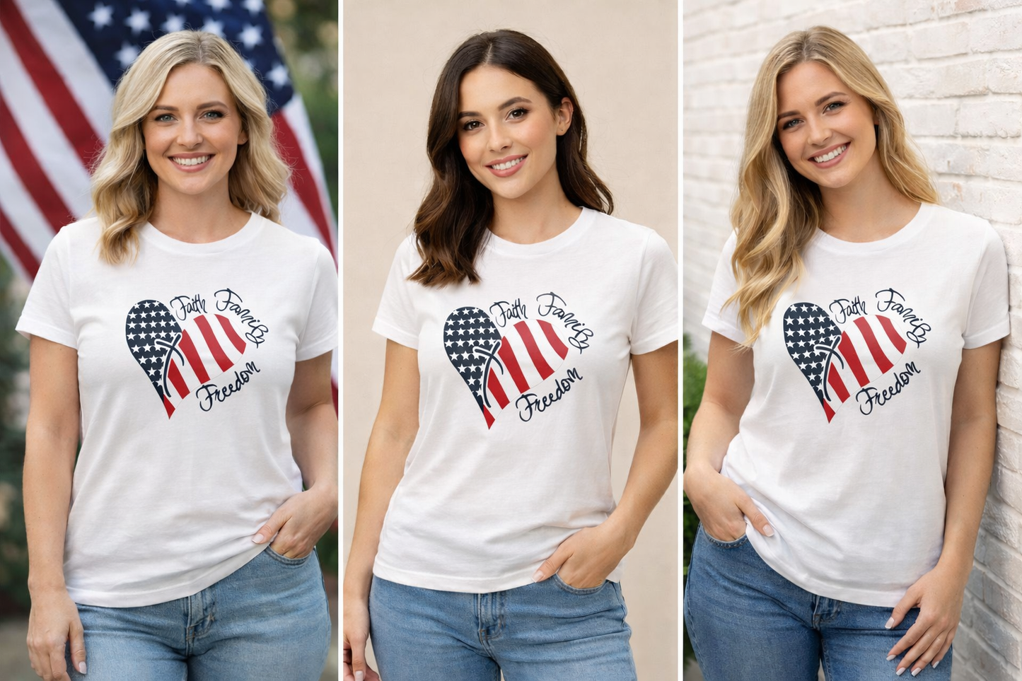 Patriotic Shirts for Women Faith Family Freedom
