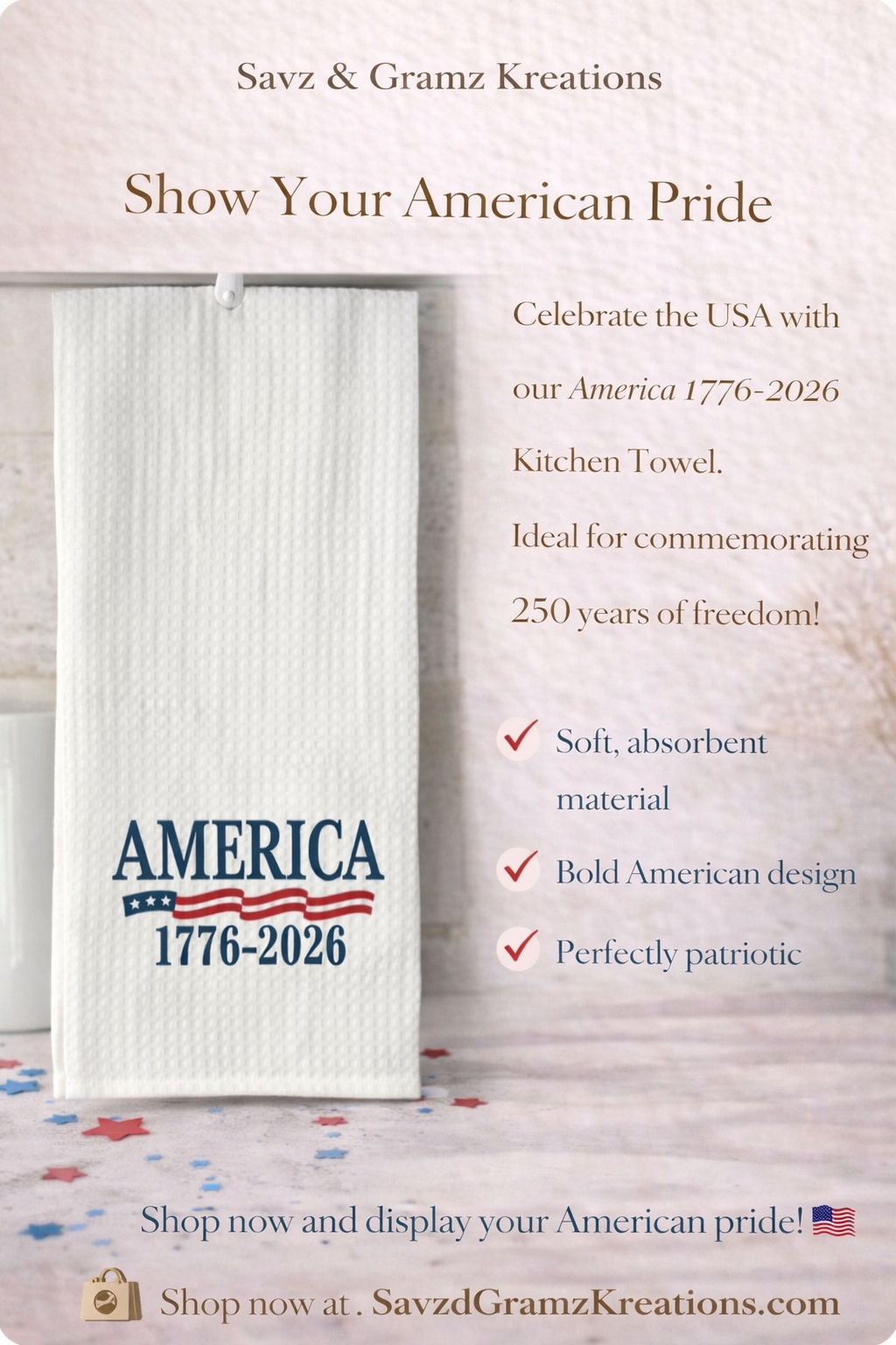 America 1776-2026 Waffle Kitchen Towel