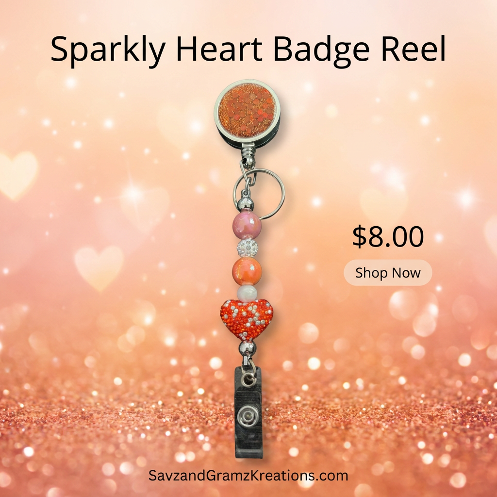 Sparkly Orange Heart Badge Reels