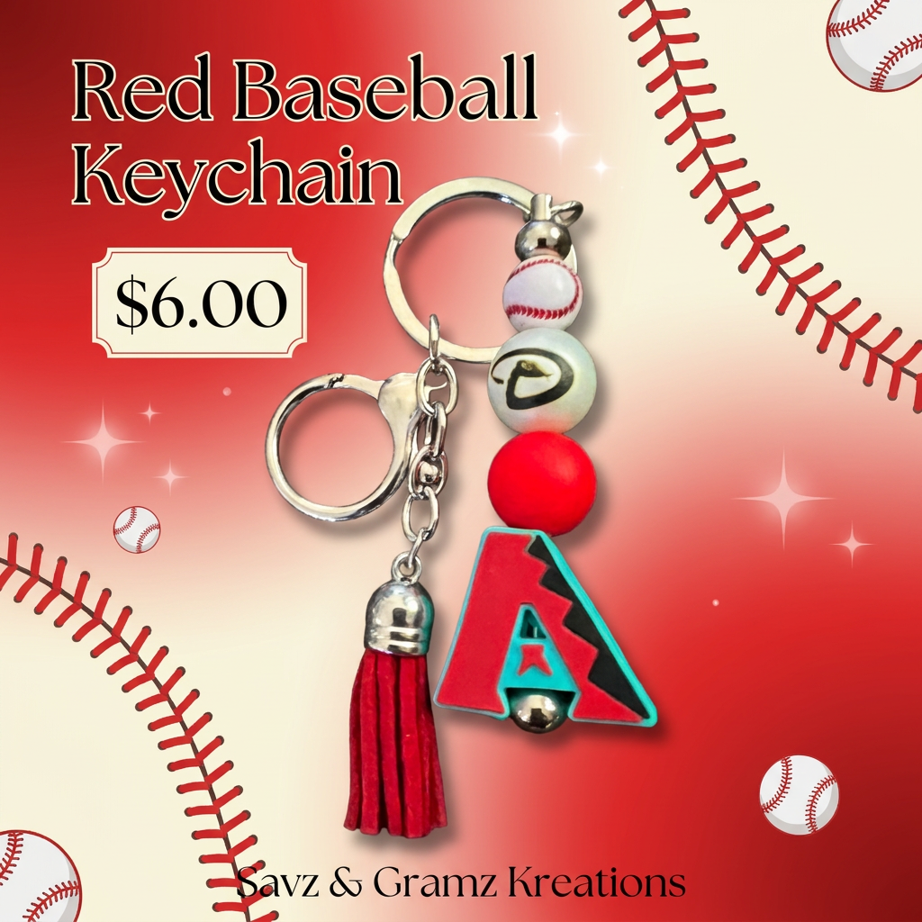 Turquoise and Red Baseball Theme Keychain