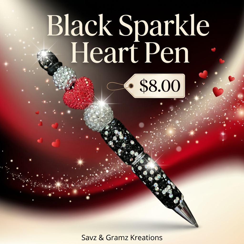 Sparkly Black with Red Heart Pen