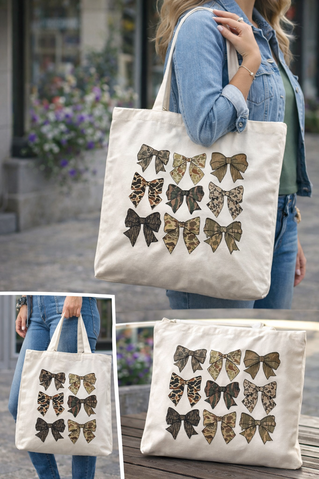 Bows and Camo Canvas Tote