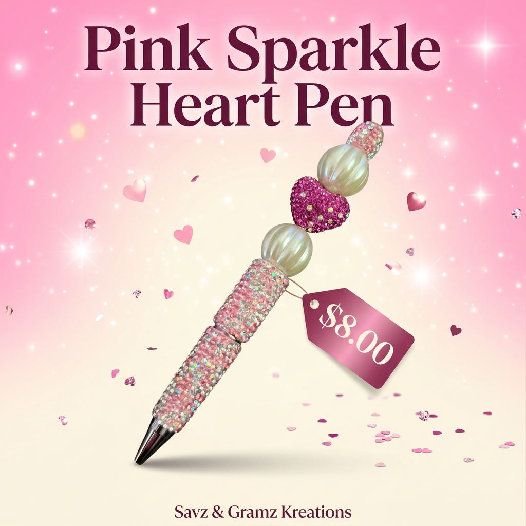Pink Sparkly Heart Pen