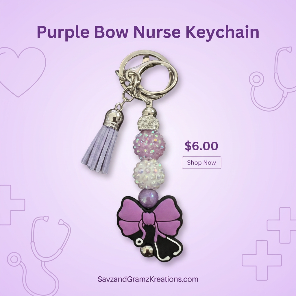 Purple Stethoscope Bow Keychain