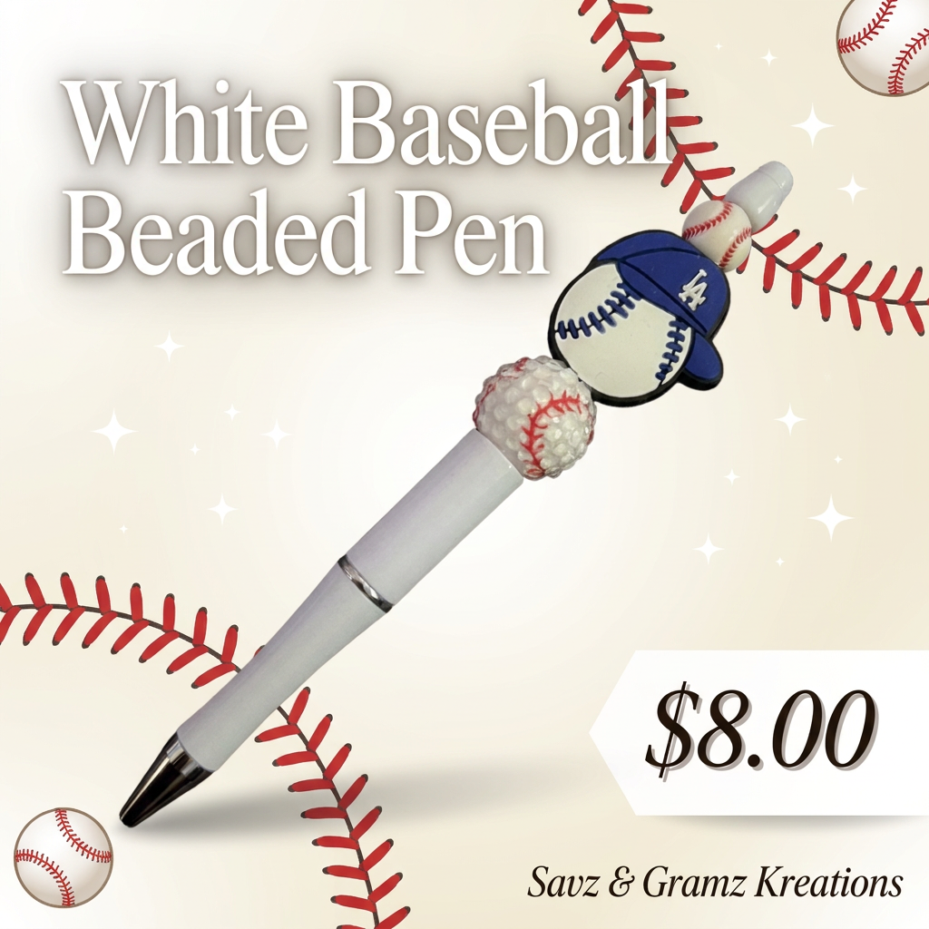 White Baseball Theme Pen