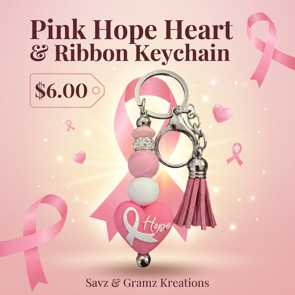 Breast Cancer Awareness Pink Hope Heart Keychain