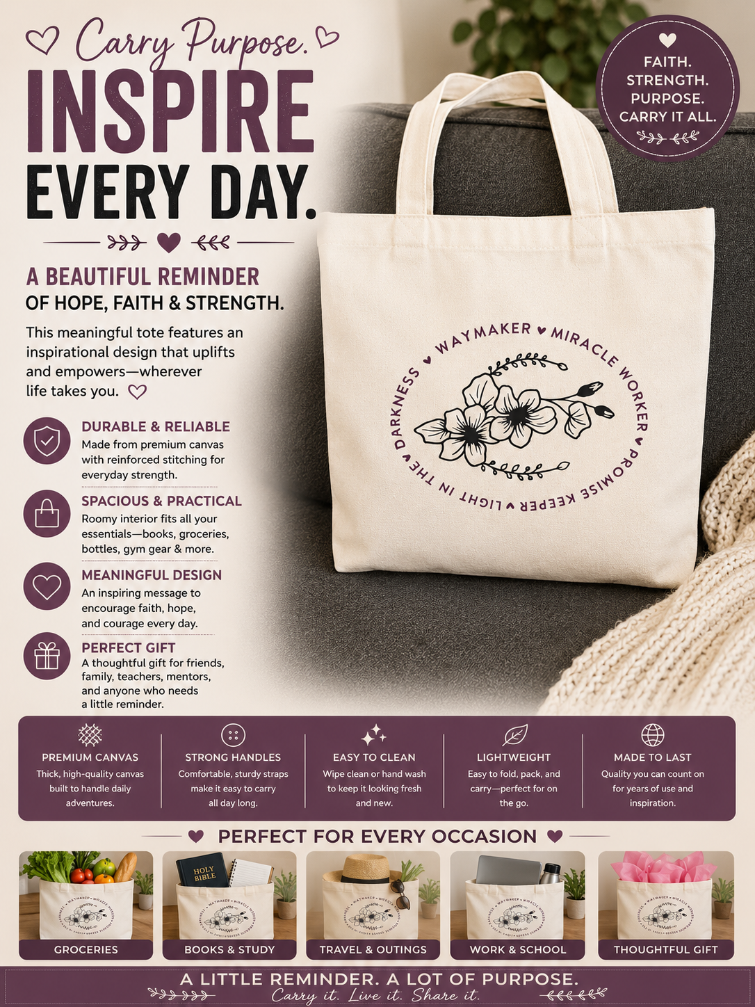 Waymaker Canvas Totebag