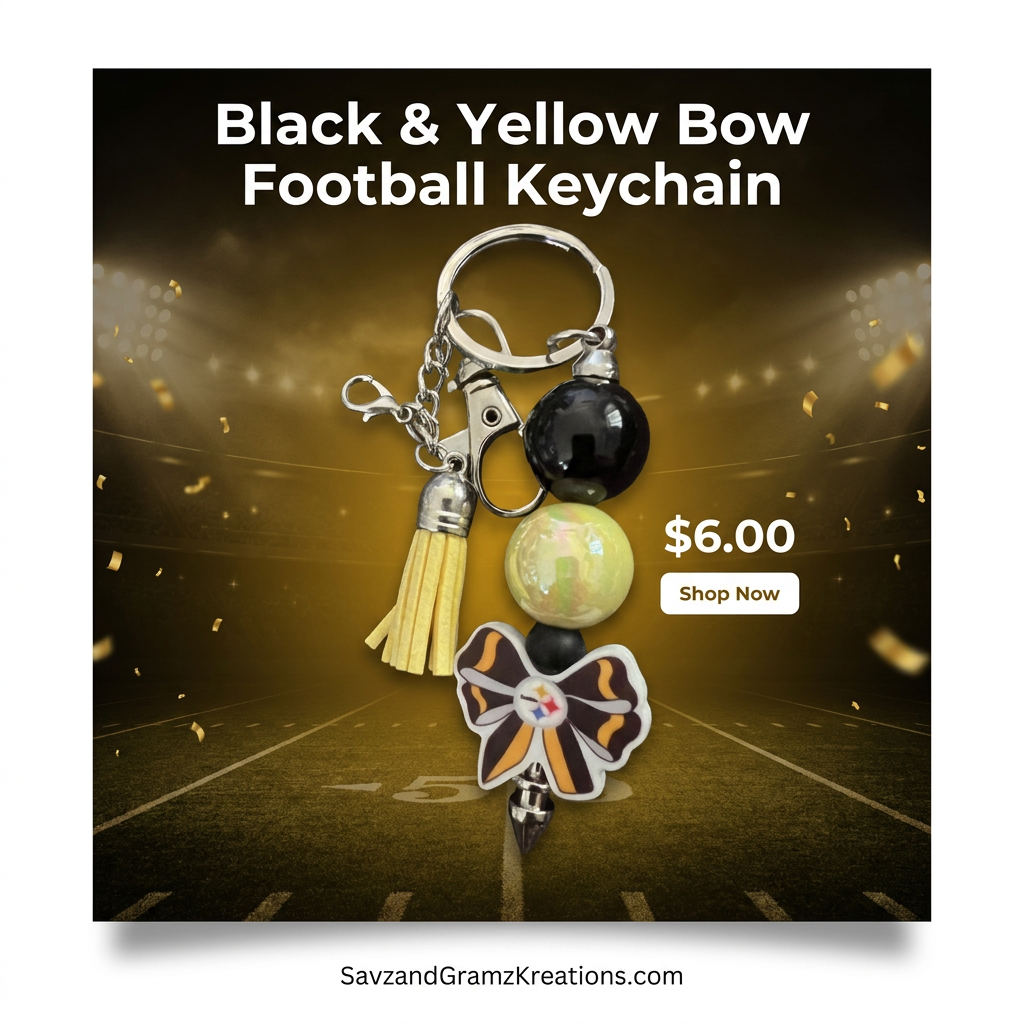 Black and Yellow Football Theme Safety Keychain