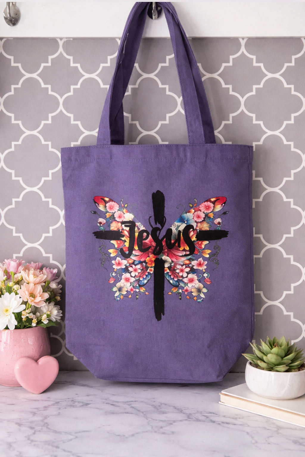 Zippered Jesus Butterfly Canvas Tote