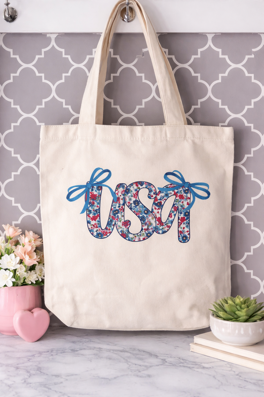 USA Floral Canvas Tote zippered