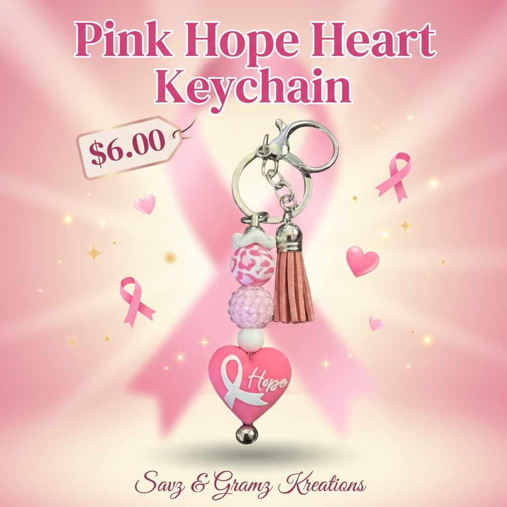 Pink Hope Heart Breast Cancer Awareness Keychain