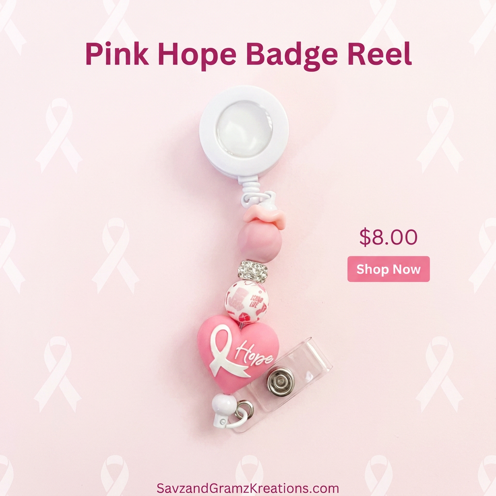White with Pink Heart Badge Reel