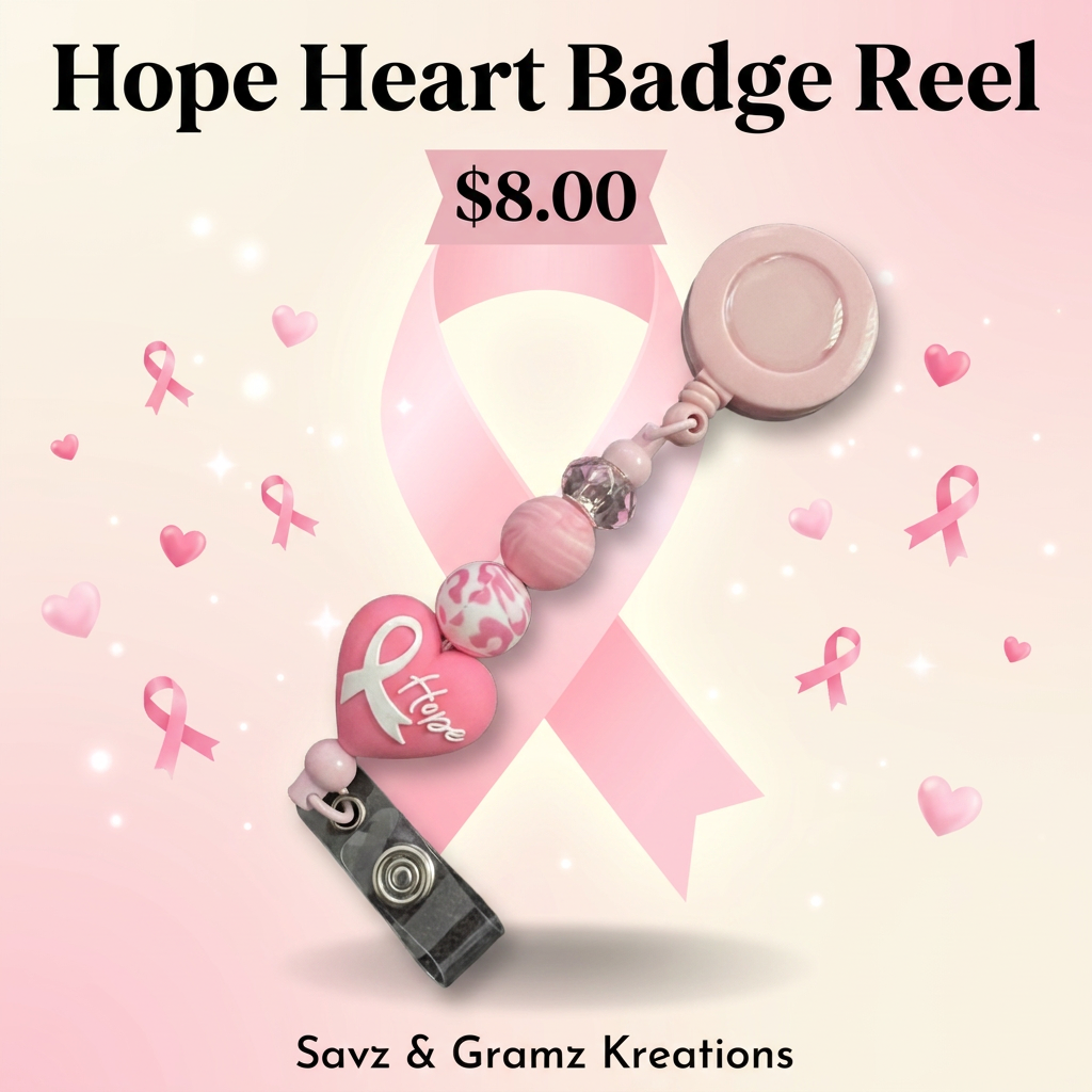 Pink Hope Heart Breast Cancer Awareness Badge Reel