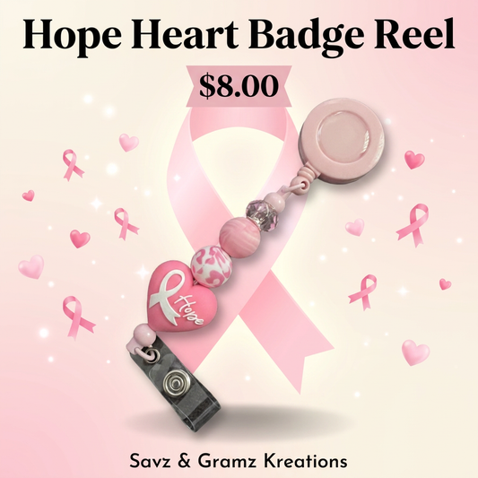 Pink Hope Heart Breast Cancer Awareness Badge Reel