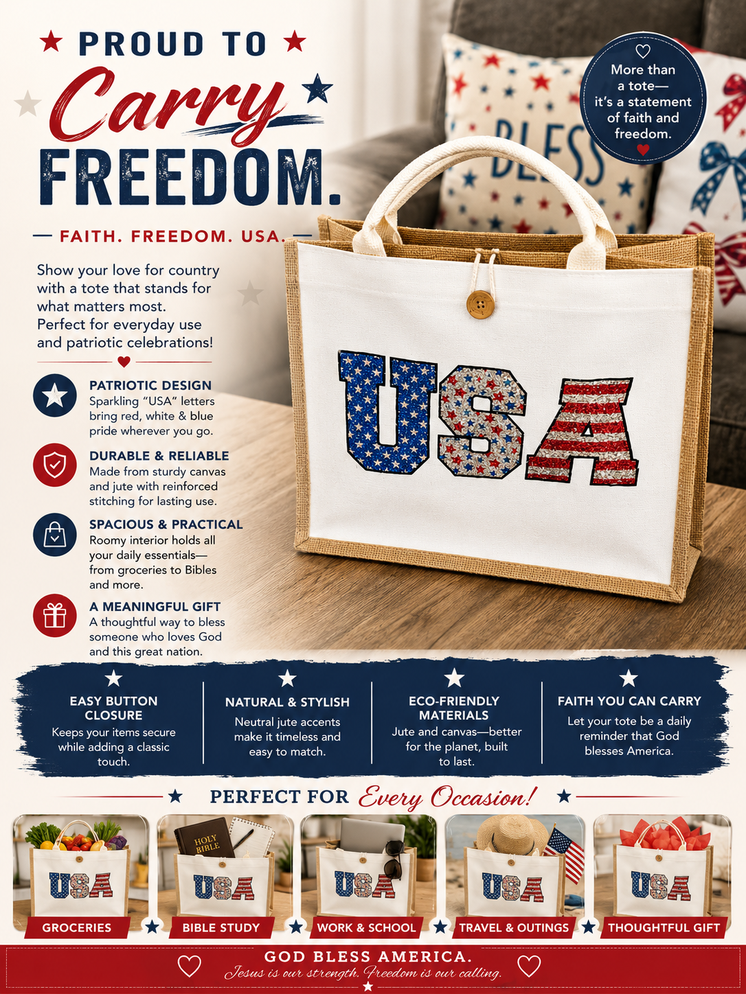 USA Canvas and Jute Totebag