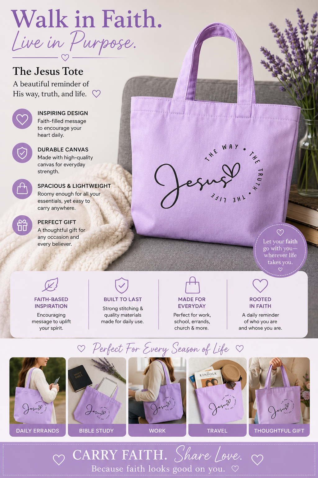 Jesus lavender canvas totebag