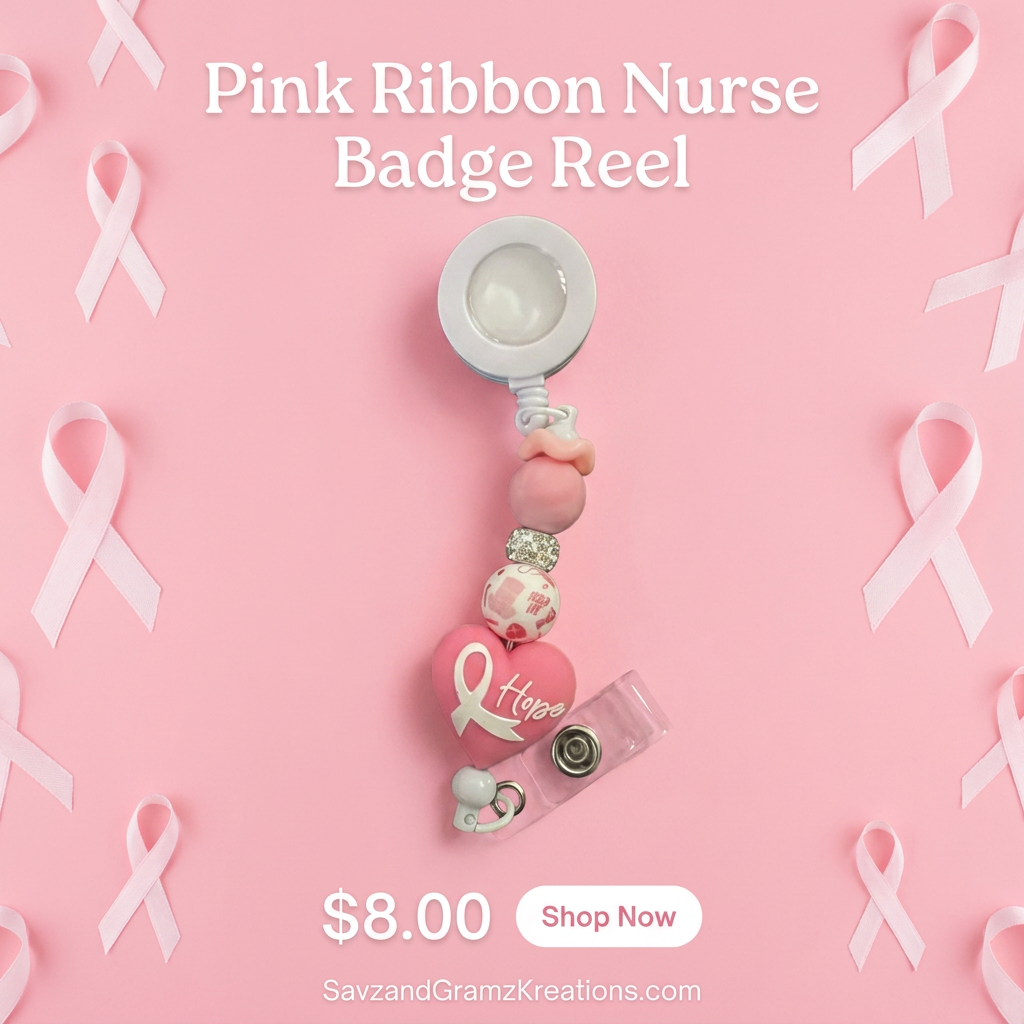 Pink Hope Heart on a White Badge Reel