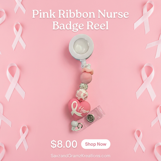 Pink Hope Heart on a White Badge Reel