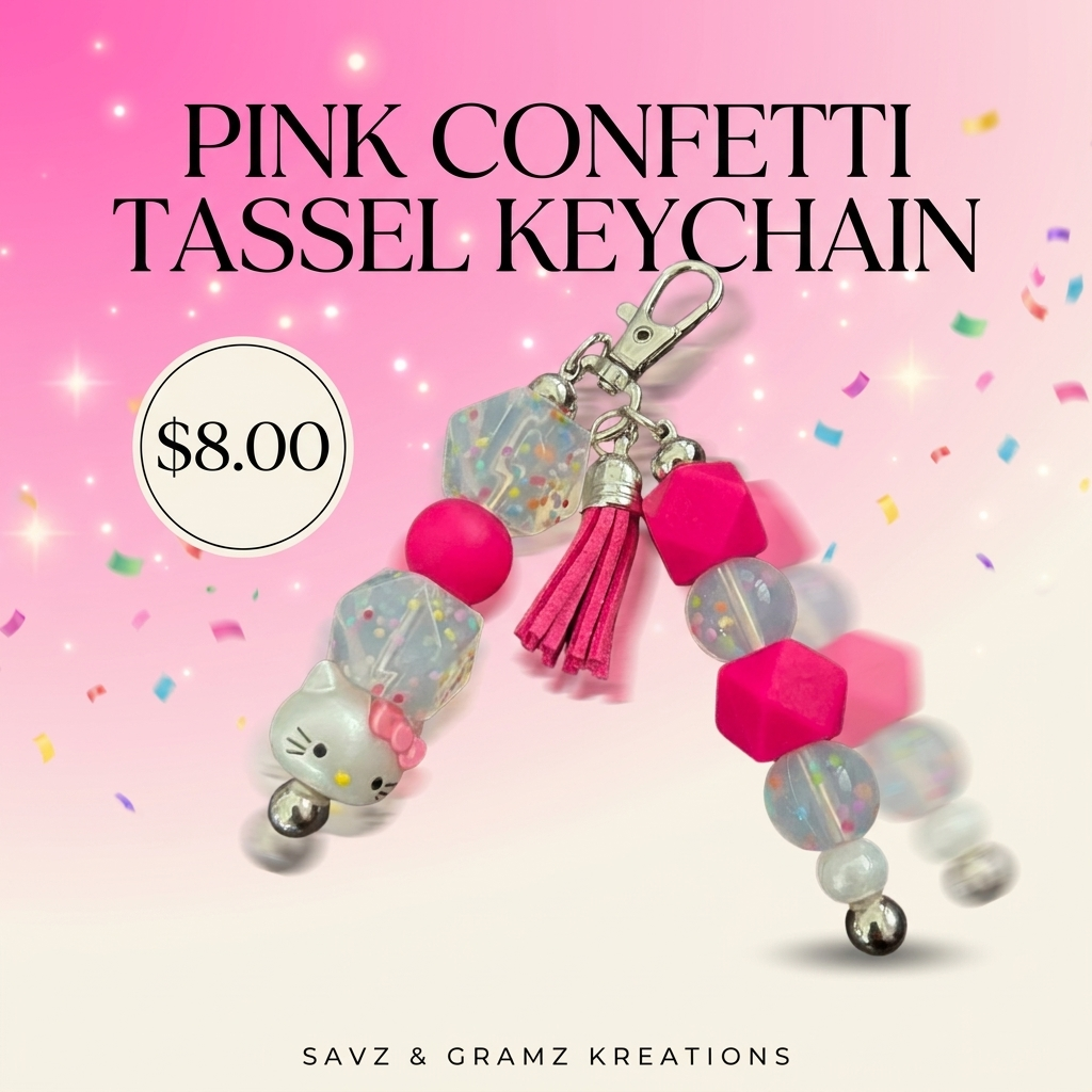 Cute Pink Confetti Kitty Keychain