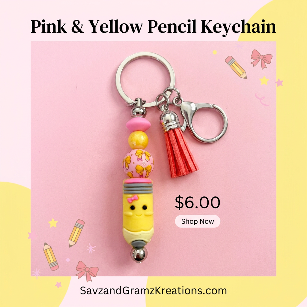 Pink and Yellow Cute Pencil Keychain