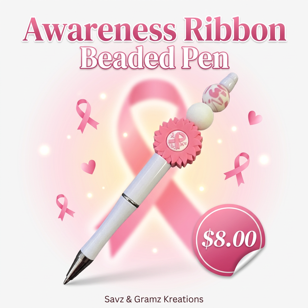 White Breast Cancer awareness Pen
