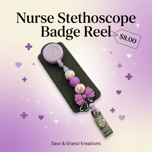Cute Purple Stethoscope Bow Badge Reel
