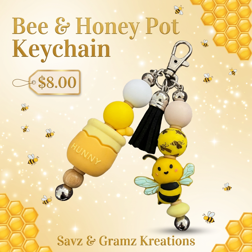 Cute Bee and Honey Keychain