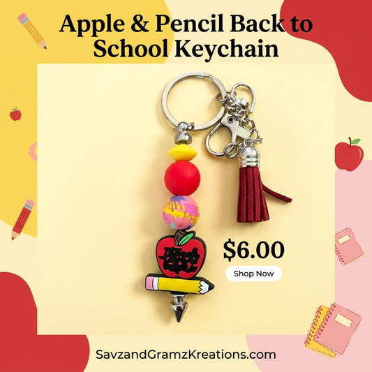 Apple and Pencil Back to School Keychain
