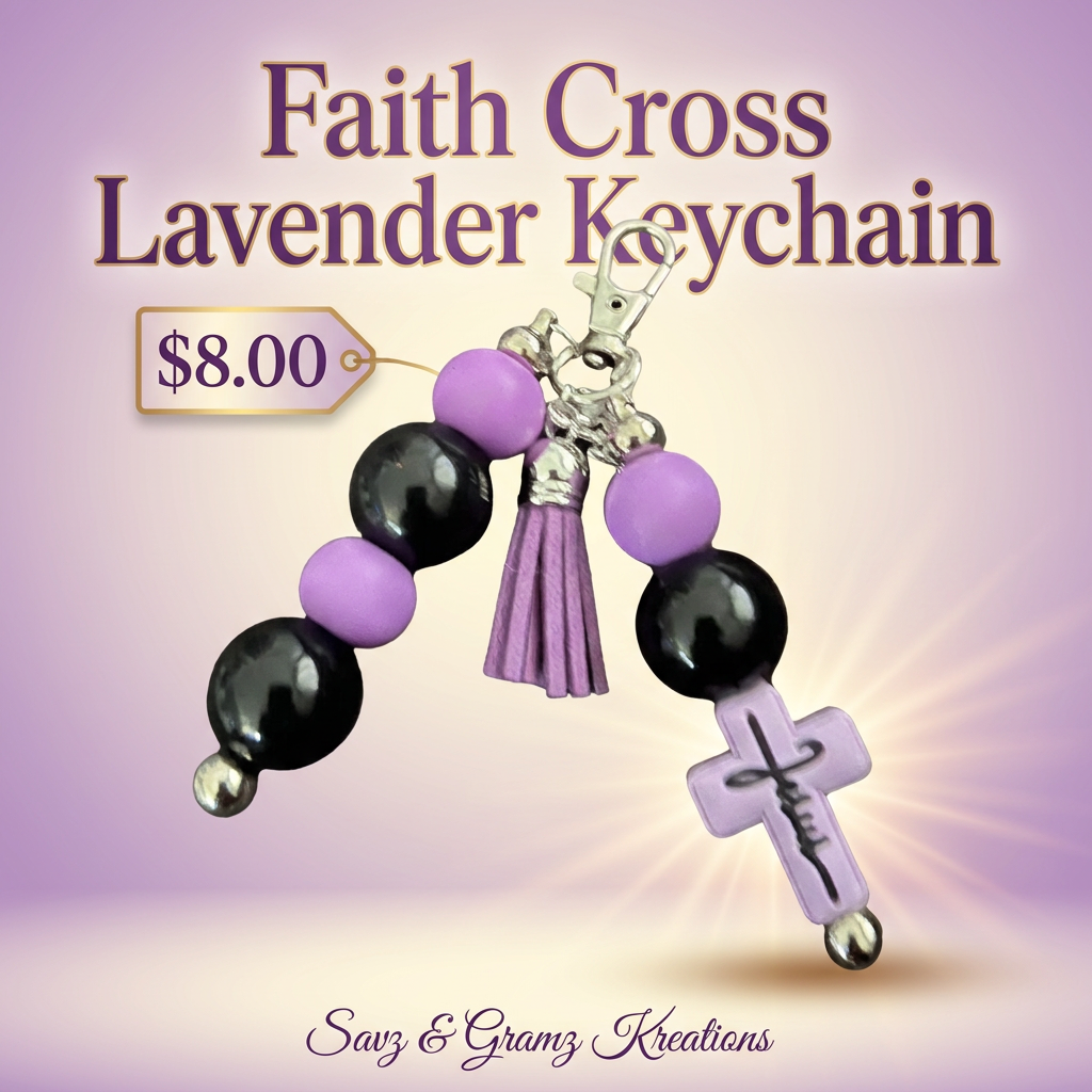 Lavender Faith Cross Keychain