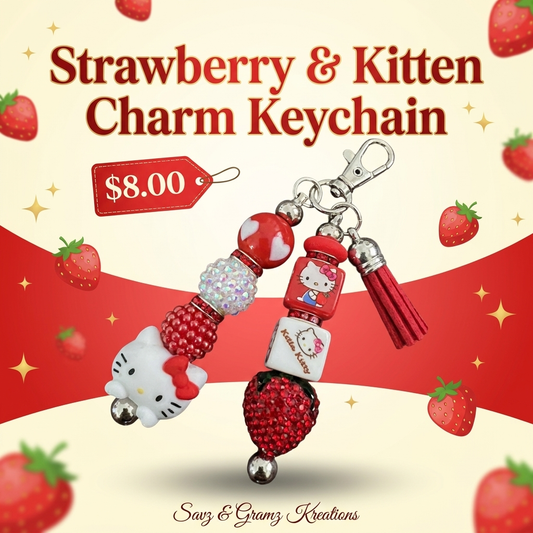 Strawberry and Kitty Red Keychain