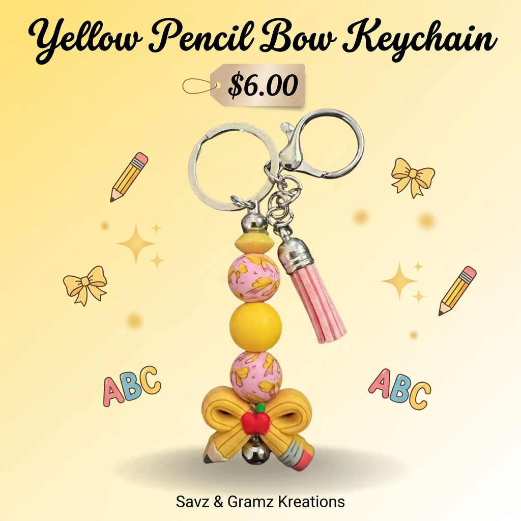 Cute Yellow Pencil Bow Keychain
