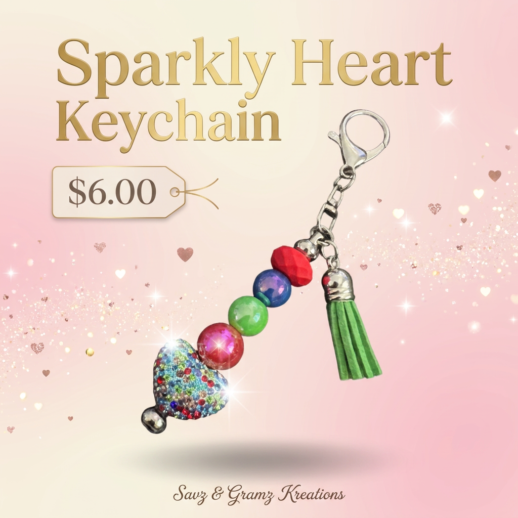 Multicolor Sparkly Heart Keychain