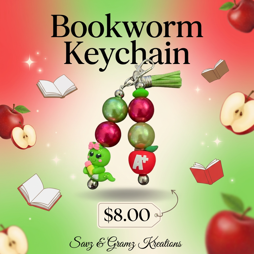 Cute Bookworm Keychain