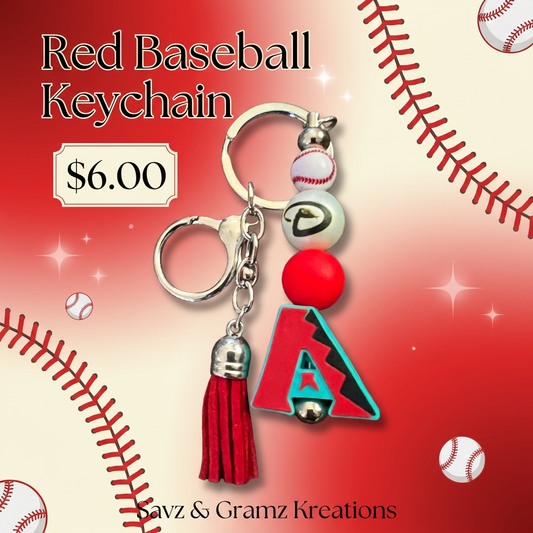 Turquoise and Red Baseball Theme Keychain