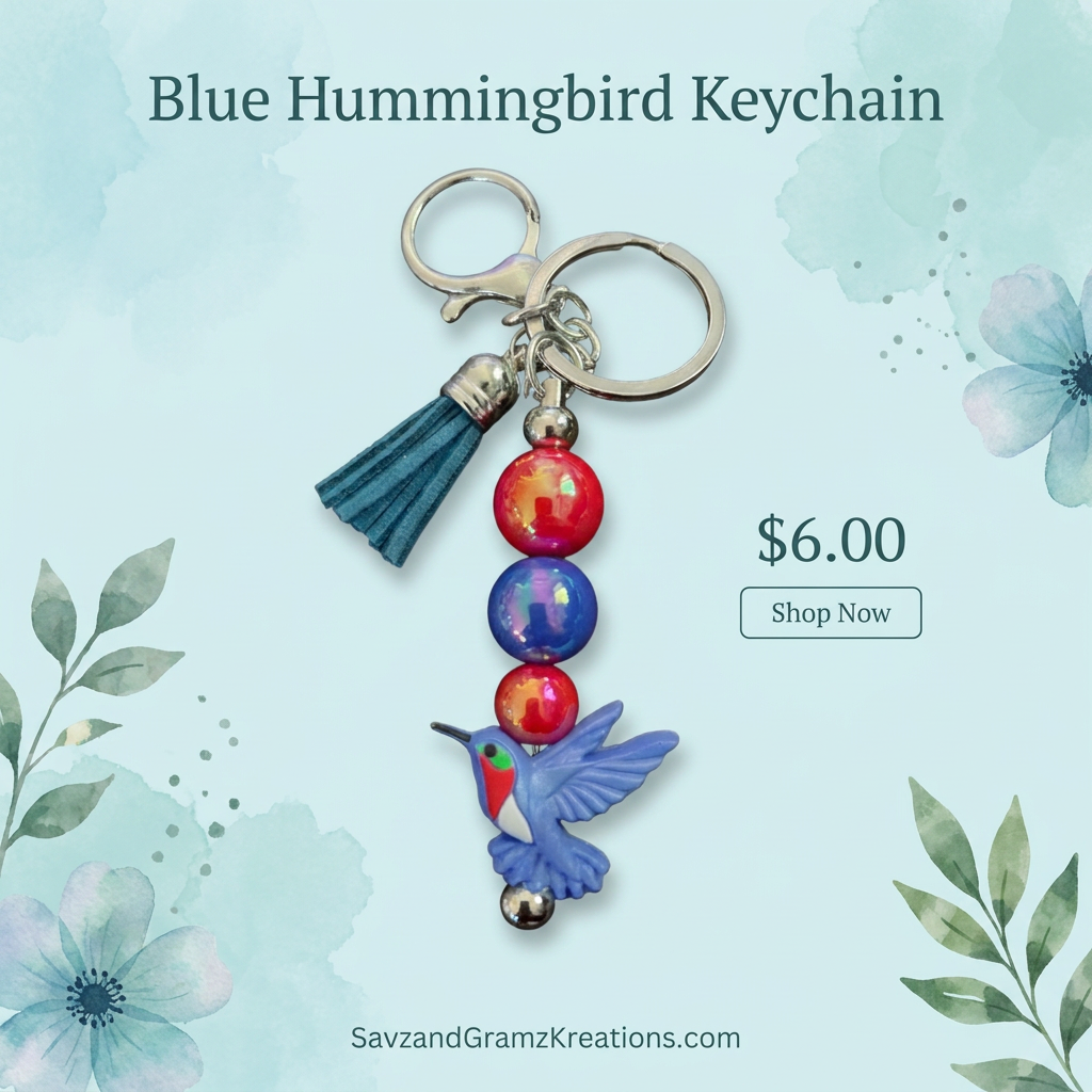 Blue Hummingbird Keychain