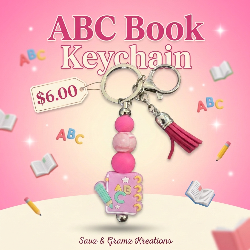 Cut Pink ABC book keychain
