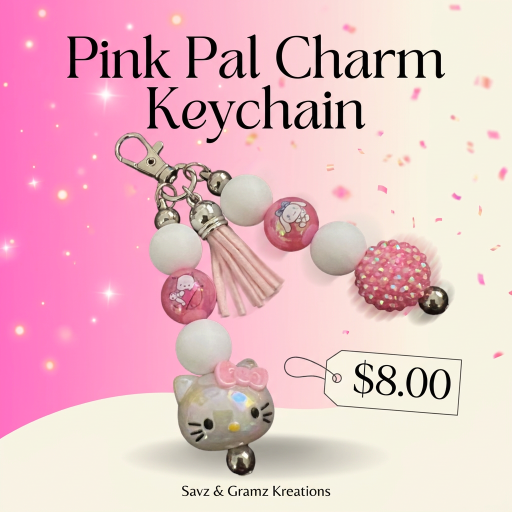 Cute Pink Kitty and Pals Keychain