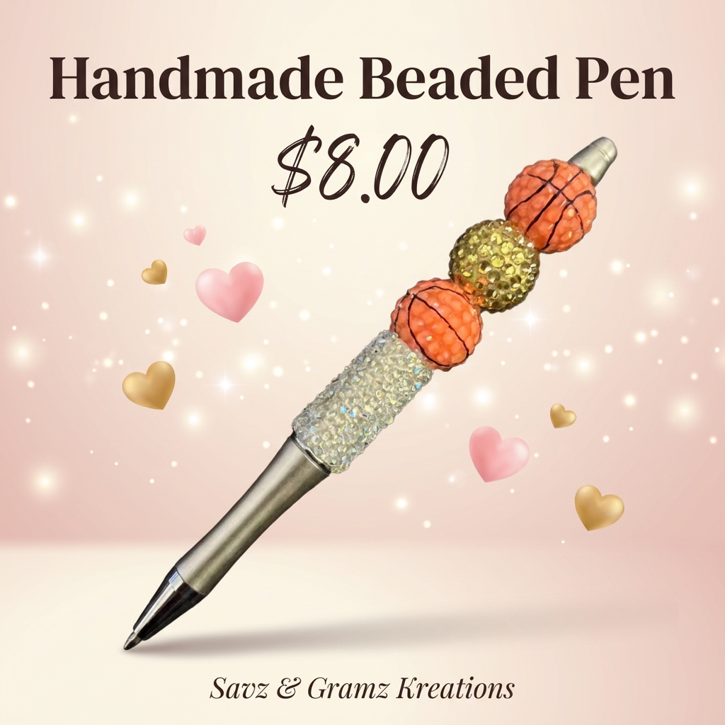 Sparkly Gold Basketball Theme Pen