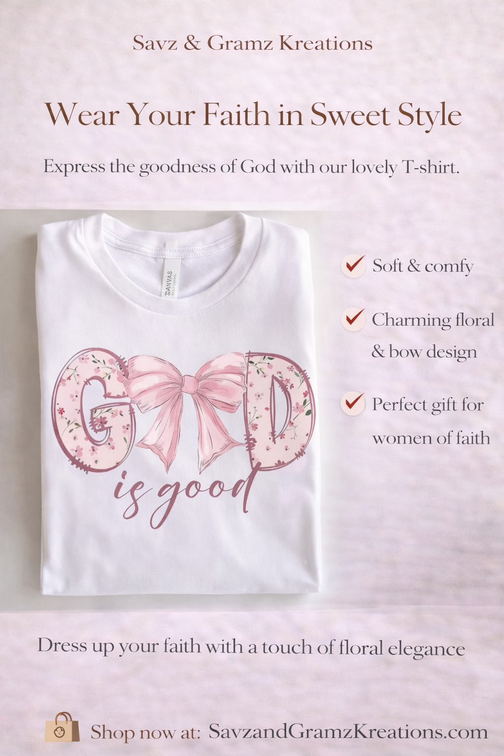 God Is Good Pink Bow T-Shirt