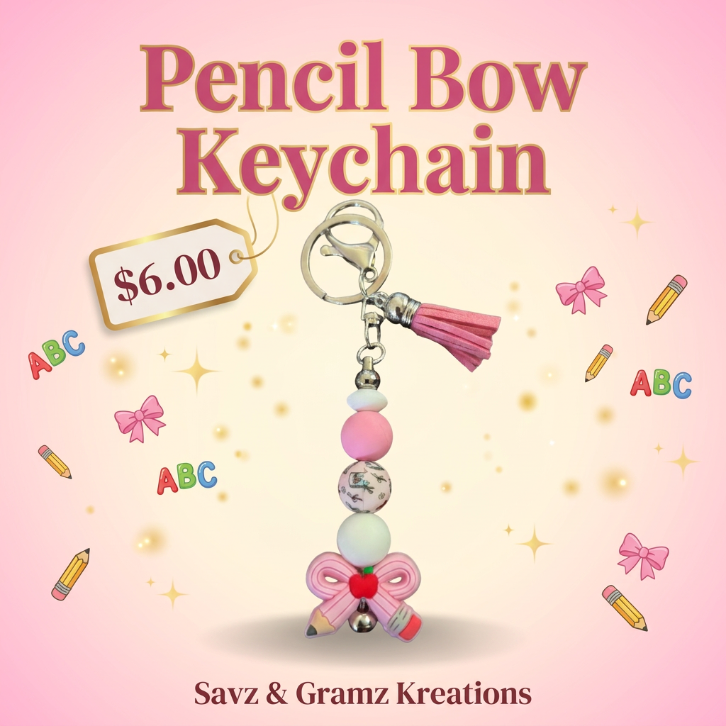 Pink Pencil Bow Keychain