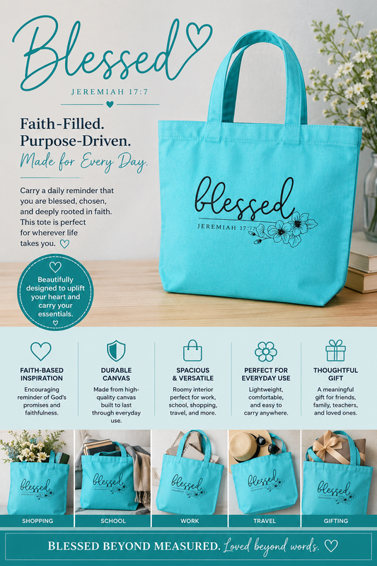 Blue Blessed Canvas Tote
