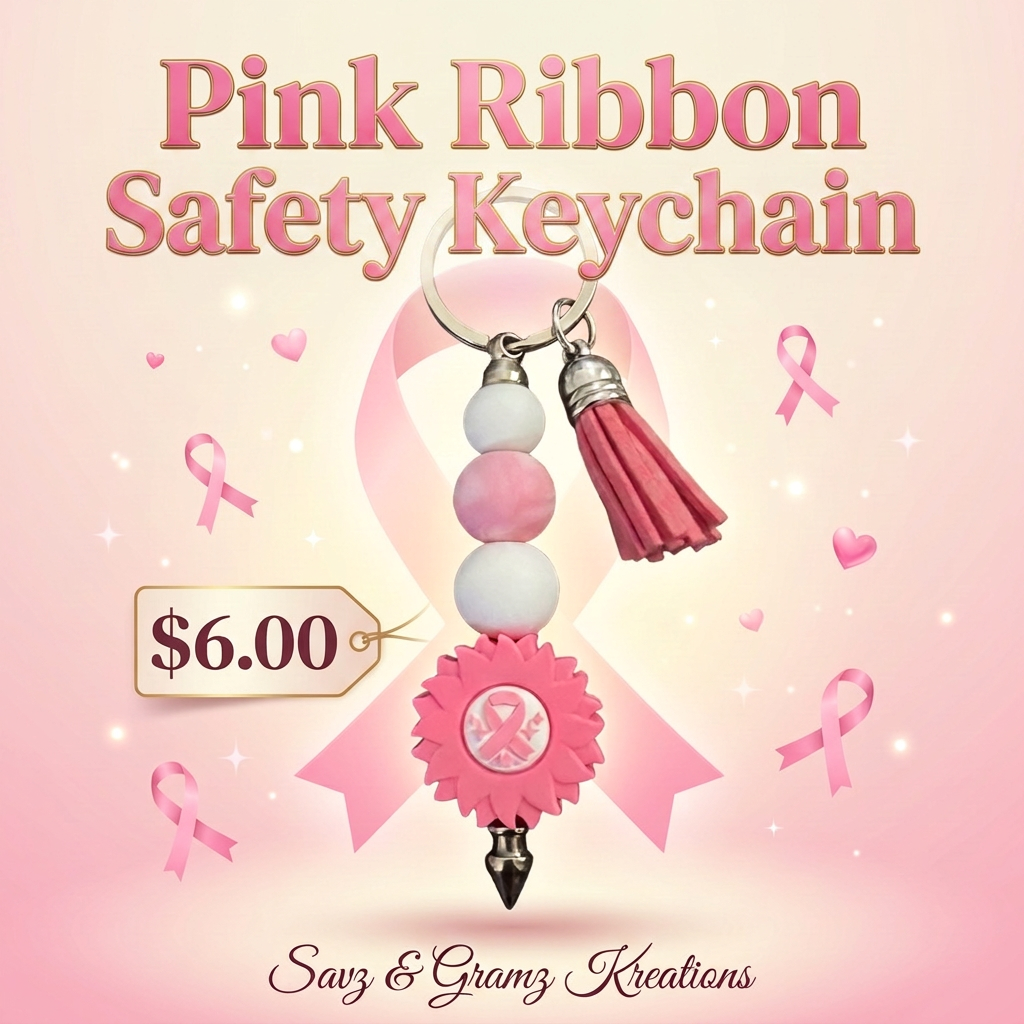 Breast Cancer Ribbon Safety Keychain